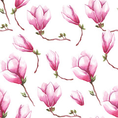 Wall Mural - Watercolor magnolia. Seamless pattern. Hand painting