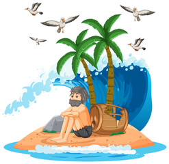 Wall Mural - A man on deserted island isolated