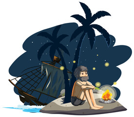 Wall Mural - A man on deserted island isolated