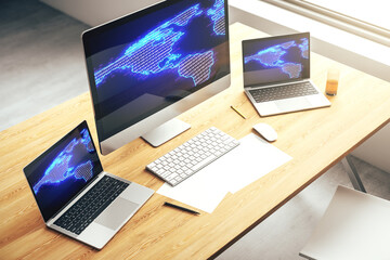 Poster - Computer monitor with digital America map, global technology concept. 3D Rendering