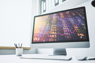 Poster - Modern computer display with abstract graphic data spreadsheet sketch, analytics and analysis concept. 3D Rendering