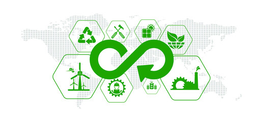 circular economy icons on white background