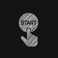 Poster - Finger pressing start button sketch icon. Hand pushing button