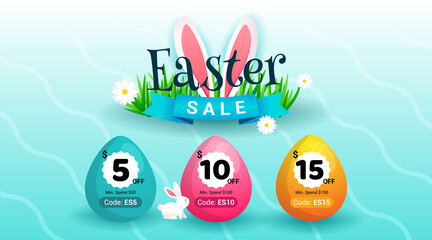 Wall Mural - Easter Sale Background Vector illustration. Easter eggs promotion coupons code