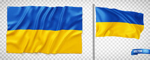 Vector Realistic Illustration Of Ukrainian Flags On A Transparent Background.