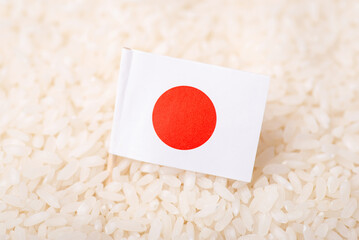 Poster - Flag of Japan in rice. Growing rice in Japan