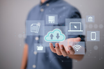 Aufkleber - Cloud technology for database data. Background of an integrated digital web concept.