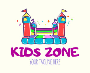 Wall Mural - Bouncy castle cartoon logo. Kids zone concept. Children Playground sign.