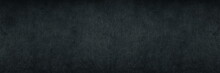 Black Shale Wide Panoramic Texture. Dark Grey Gloomy Grunge Abstract Widescreen Banner Background