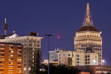Twilight View Of The Historic Downtown District Of Fresno, California, USA.