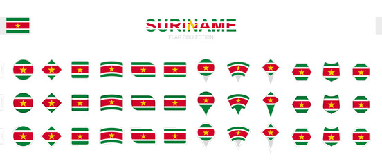 Poster - Large collection of Suriname flags of various shapes and effects.