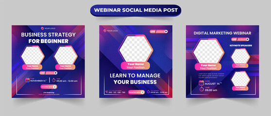 Wall Mural - set of gradient social media post for digital marketing online webinar and video conference invitati