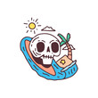 © Epan - Summer skull surfing, illustration for t-shirt, sticker, or apparel merchandise. With doodle, retro, and cartoon style.