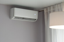 Split System Of Air Conditioner Or Heat Pump Operating In Home Interior