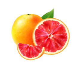 Poster - Realistic Grapefruit Fruit Composition