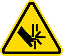 Moving Parts Can Crush Or Cut Hand Warning Sign. Industrial Safety Signs And Symbols.