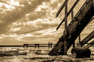 Sticker - old wooden jetty at a lake