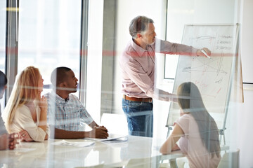 Canvas Print - Motivating his staff through effective training. Shot of a group of business colleagues in a boardroom meeting.