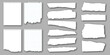 Set of notebook torn pages and pieces of ripped sheets of paper for notes. Vector illustration