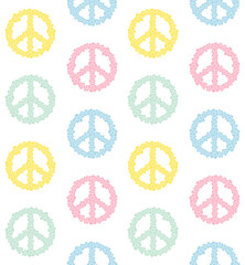 Wall Mural - Vector seamless pattern of hand drawn doodle sketch colorful peace sign with flowers isolated on white background