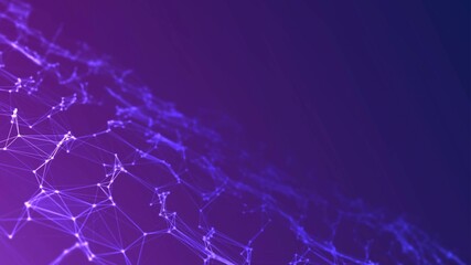 Poster - Abstract neon background frame. Digital network technology design. Pattern of plexus lines and dots, particles. Information field. Connection threads. Glow  LED strip. Poster business, medicine.