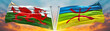 Wales flag and Berber Amazigh Flag waving with texture sky Cloud and sunset Double Flag  