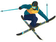 freestyle skiing, aerialist in mid-air isolated on a white background background