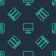 Poster - Set line Computer monitor, Server, Data and Artificial intelligence AI on seamless pattern. Vector