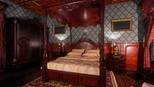 Victorian Style Vintage Bedroom Interior With Four Poster Bed. 3d Rendering.