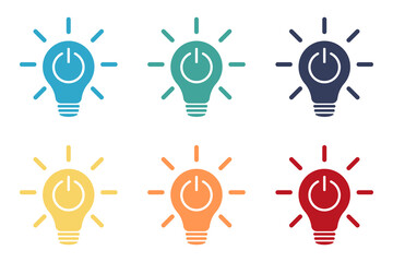 Poster - Lamp icons set. Idea lamp icon collection. Turn on, turn off. Flat style.