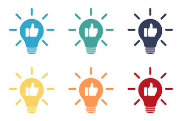 Poster - Thumb up, social media web design. Idea lamp icon. Flat style - stock vector