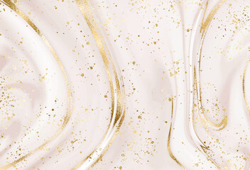 Wall Mural - Liquid marble canvas painting design with gold waves and glitter dust.