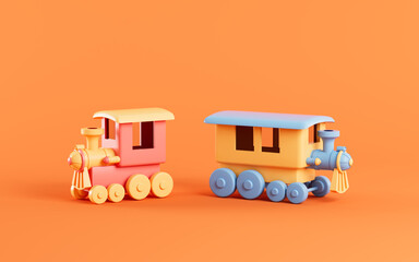 Wall Mural - Locomotive with orange background, 3d rendering.