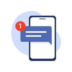 Poster - New message notification on smartphone concept illustration flat design vector eps10. modern graphic element for landing page, empty state ui, infographic, icon
