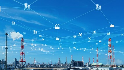 Leinwandbilder - Industrial technology concept. Communication network. INDUSTRY 4.0. Factory automation.