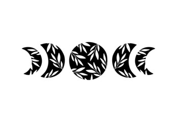Wall Mural - Moon phases vector illustration. Boho floral moon poster. Celestial t shirt print. Contemporary art with luna silhouette, leaves on white background. For cards, modern logo.