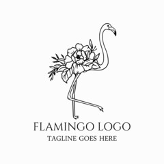 Poster - Flamingo logo with flower vector, flamingo icon illustration
