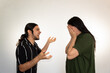 © Antonio Tanaka - married couple fighting and screaming on a white background