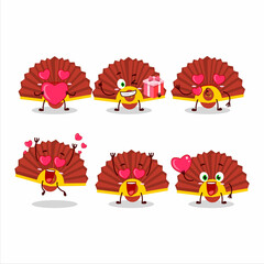 Poster - Red chinese fan cartoon character with love cute emoticon