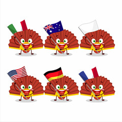 Sticker - Red chinese fan cartoon character bring the flags of various countries