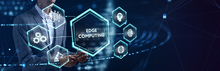 Edge computing modern IT technology on virtual screen. Business, technology, internet and networking concept.