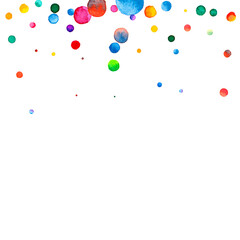 Wall Mural - Watercolor confetti on white background. Admirable rainbow colored dots. Happy celebration square colorful bright card. Wonderful hand painted confetti.