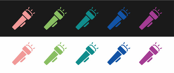 Poster - Set Flashlight icon isolated on black and white background. Vector