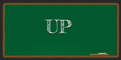 Poster - Illustration depicting a green chalkboard with a up concept written on it in white.