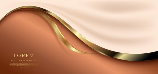 Abstract golden curve line luxury on dark brown background with copy space for text.