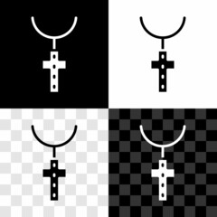 Wall Mural - Set Christian cross on chain icon isolated on black and white, transparent background. Church cross. Vector