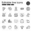 © blankstock - Set of Business outline icons. Contains icons as Vacancy, Palette and Bio tags elements. Like, Shirt, Voting ballot web signs. Bus travel, Difficult stress, Monitor repair elements. Vector