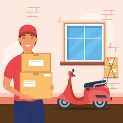 Wall Mural - courier with boxes and motorcycle