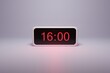 3d alarm clock displaying current time with hour and minute 16.00 16 am pm mid day - Digital clock with red numbers - Time to wake up, attend meeting or appointment