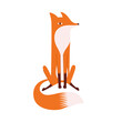 Graceful vixen sits and looks at a target or rests in a relaxed pose. Sophisticated fox with a beautiful fluffy tail is an excellent talisman or mascot